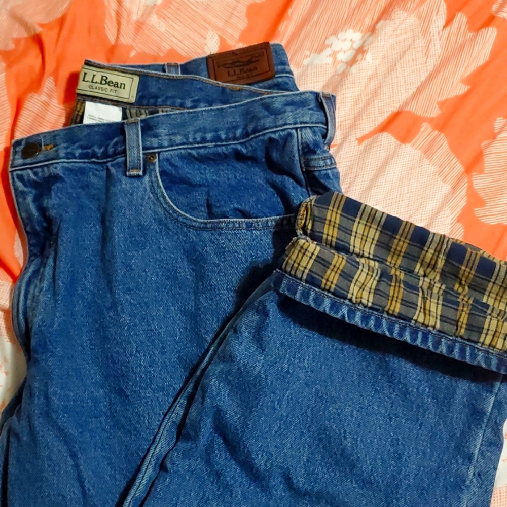 Classic Fit L.L. Bean Cotton Flannel Lined Jeans Size 42x30 Like New!